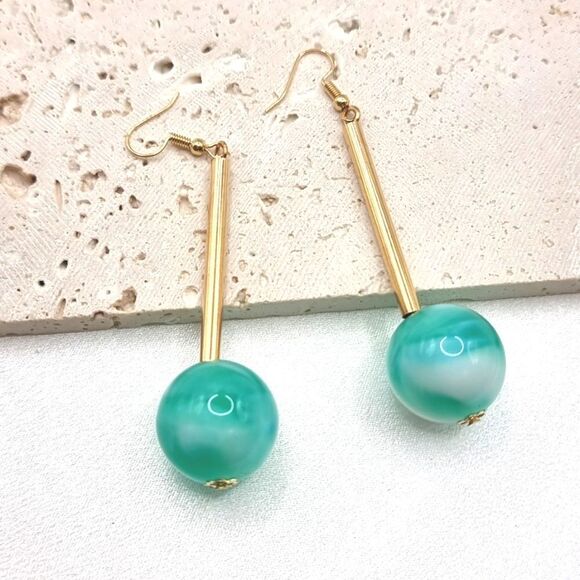 New ZARA Mint bobble gold bar drop earrings - Picture 1 of 11